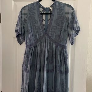 PinkBlush Blue Lace Mesh Overlay Maternity Dress